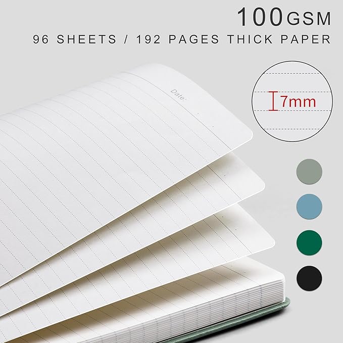 EMSHOI Lined Journal College Ruled Notebook – 8.5"x11" Hardcover Leather Journal for Women Men Office Work, 192 Pages 100 GSM Thick Paper, A4 Writing Notebook with Sticky Notes, Green