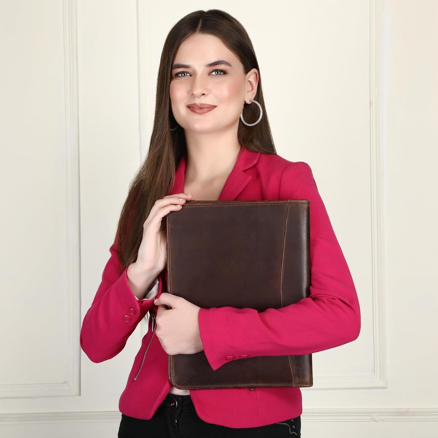 Leather Portfolio Organizer Professional Leather Padfolio for Men and Women A4 Document Folder Resume Holder Legal Pads 8.5 x 11 Padfolio Executive Writing Pad and Document Organizer Brown