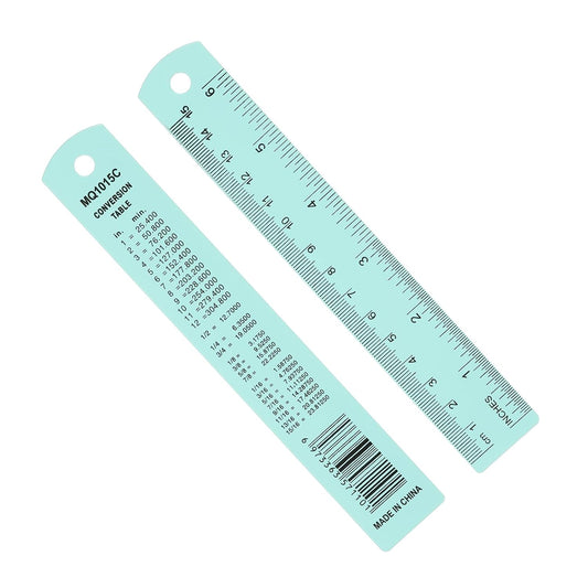 PATIKIL 15cm/6" Metal Ruler, 2 Pack Aluminum Alloy Rulers with Centimeters, Millimeters, Inches and Conversion Table Straight Edge Ruler for Writing Machinist Drafting, Blue Green