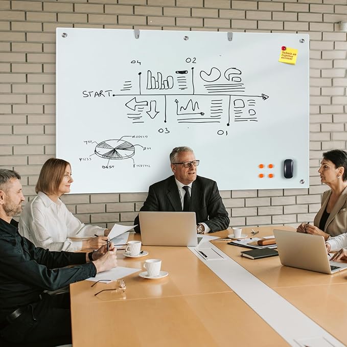 Large Glass Dry Erase Board, 72 x 48 Inches Magnetic Glass Whiteboard for Wall, 6' x 4' Frameless Board for Office, Home, School