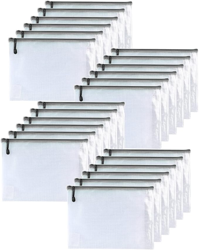 Oaimyy-24PCS-5 x 7"-Mesh Zipper Pouch, Plastic Zip File Folders Puzzle Bags for Organizing,Office Supplies,Travel,Home Storage-Black