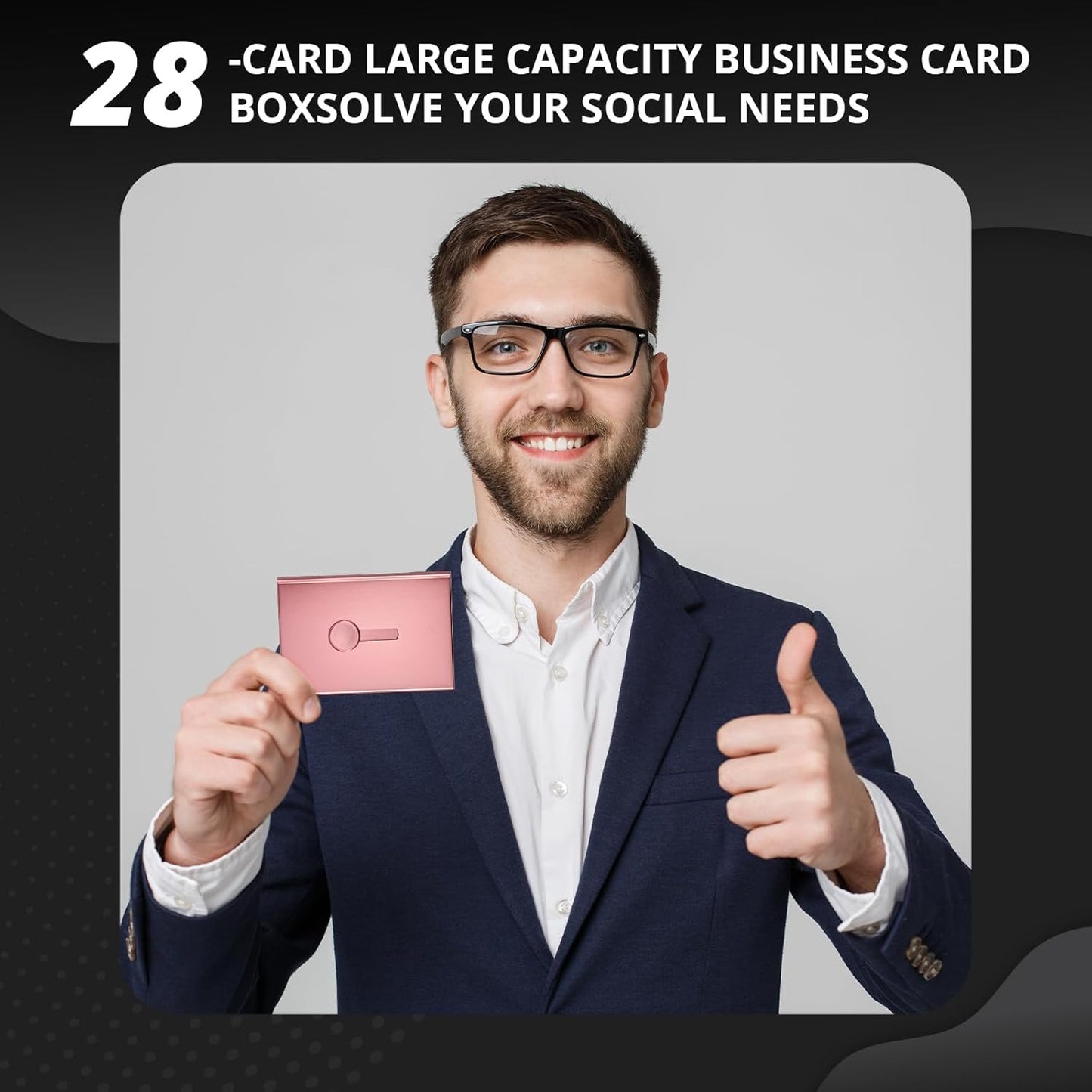 Zonon Large Thumb Drive Business Card Holder Fit 28 Name Credit Aluminum Alloy Slide out Name Card Case Portable Business Holder Wallet Pocket for Men Women(Rose Gold)