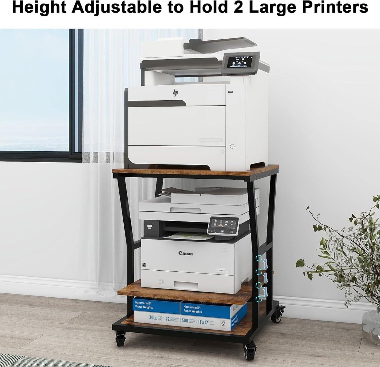 Natwind 3-Tier Large Printer Stand,23.6"x23.6"x29.5" Heavy-Duty Printer Table Cart with Paper Storage Shelf & Wheels,Ideal for Home Office Laser Printers, Copiers (Retro)