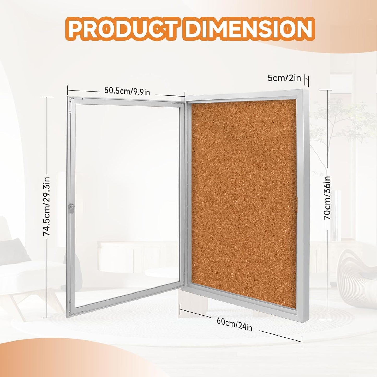 Enclosed Bulletin Board with Locking Door, Outdoor Bulletin Board Weatherproof, Lockable Display Case for Home, Office, and Community Use(23.6“L x 35.4" W Cork)