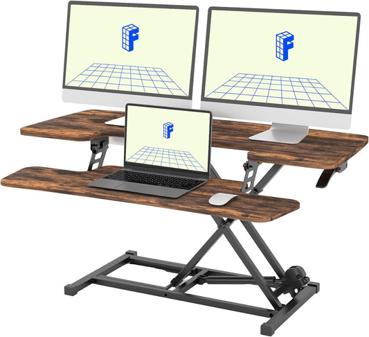FLEXISPOT Standing Desk Converter 40in Sit to Stand up Desk Riser Height Adjustable Computer Workstation with Spacious 2-Tier Desktop, Rustic Color