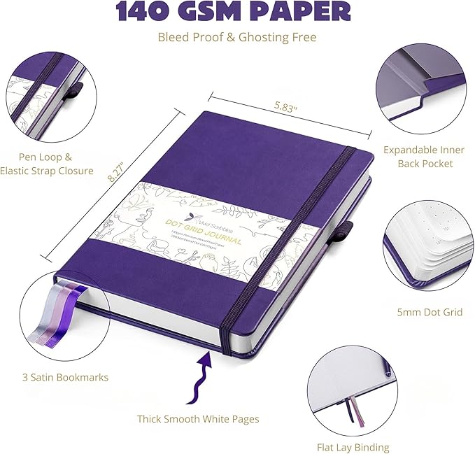 Dotted Journal – 140gsm Bleed Proof Thick White Paper – 200 Numbered Dot Grid Pages – 5.8 x 8.3 inch Bullet Dotted Notebook