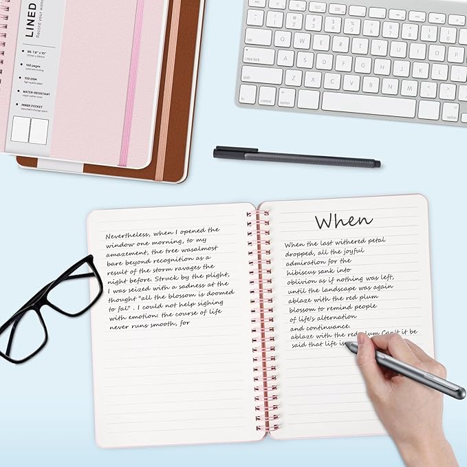 Lined Spiral Journal Notebook, B5 Hardcover Leather Notebook for Work, 7.8''×10'', 100GSM Thick Paper Spiral Bound Journaling Notebooks for Women & Men Office School Note Taking Business, Pink