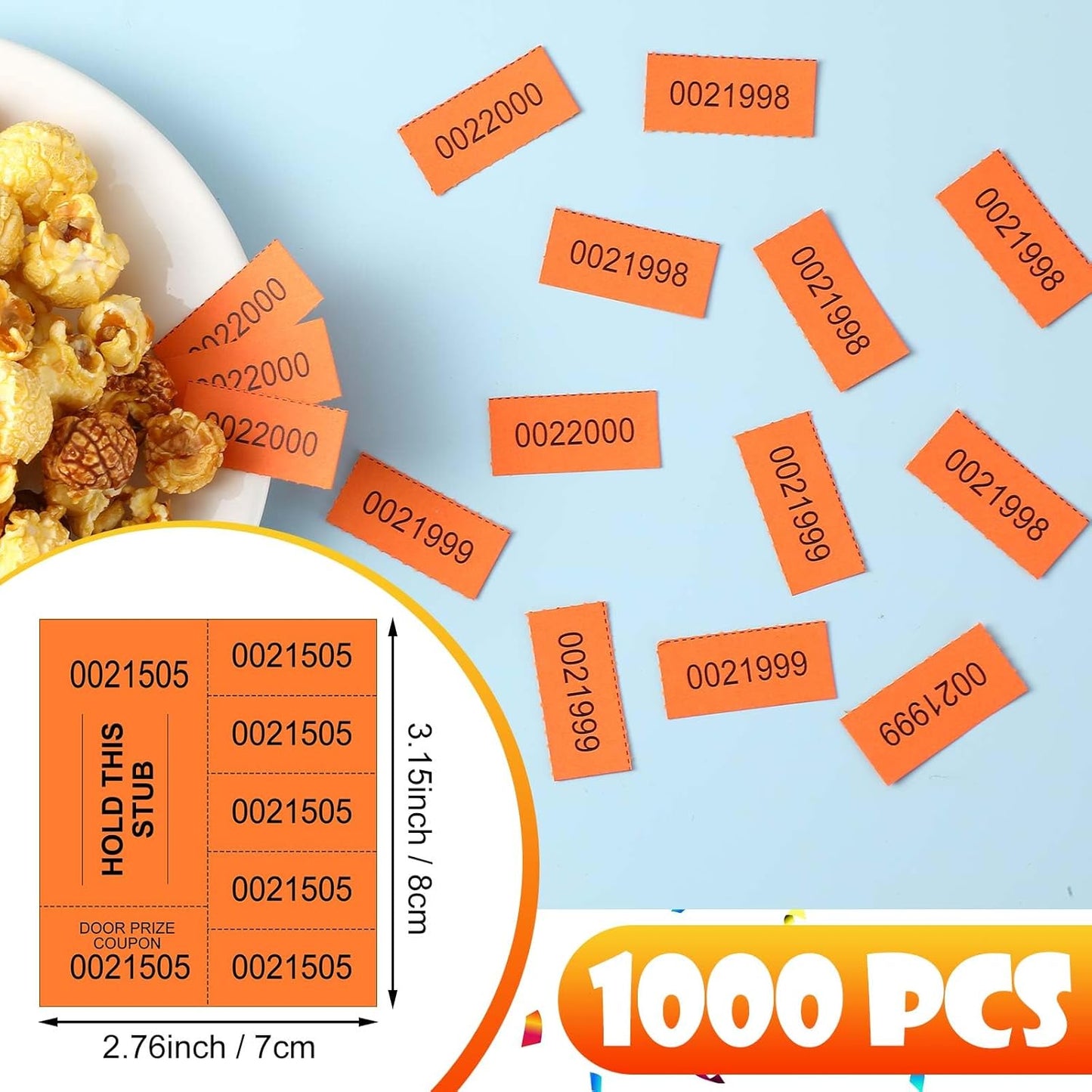 Kosiz 1000 Sheets 5 Bid Raffle Ticket Sheets Chinese Auction Tickets Numbers for Basket Events and Silent Auctions (Orange)