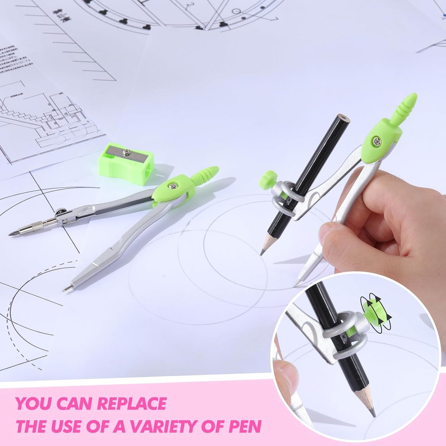 Zonon Math Geometry Set 10 Pcs Student Supplies with Shatterproof Storage Box, Includes Rulers Protractor Compass Pencil Sharpener Lead Refills Eraser Pencil for Drafting and Drawings(Green)