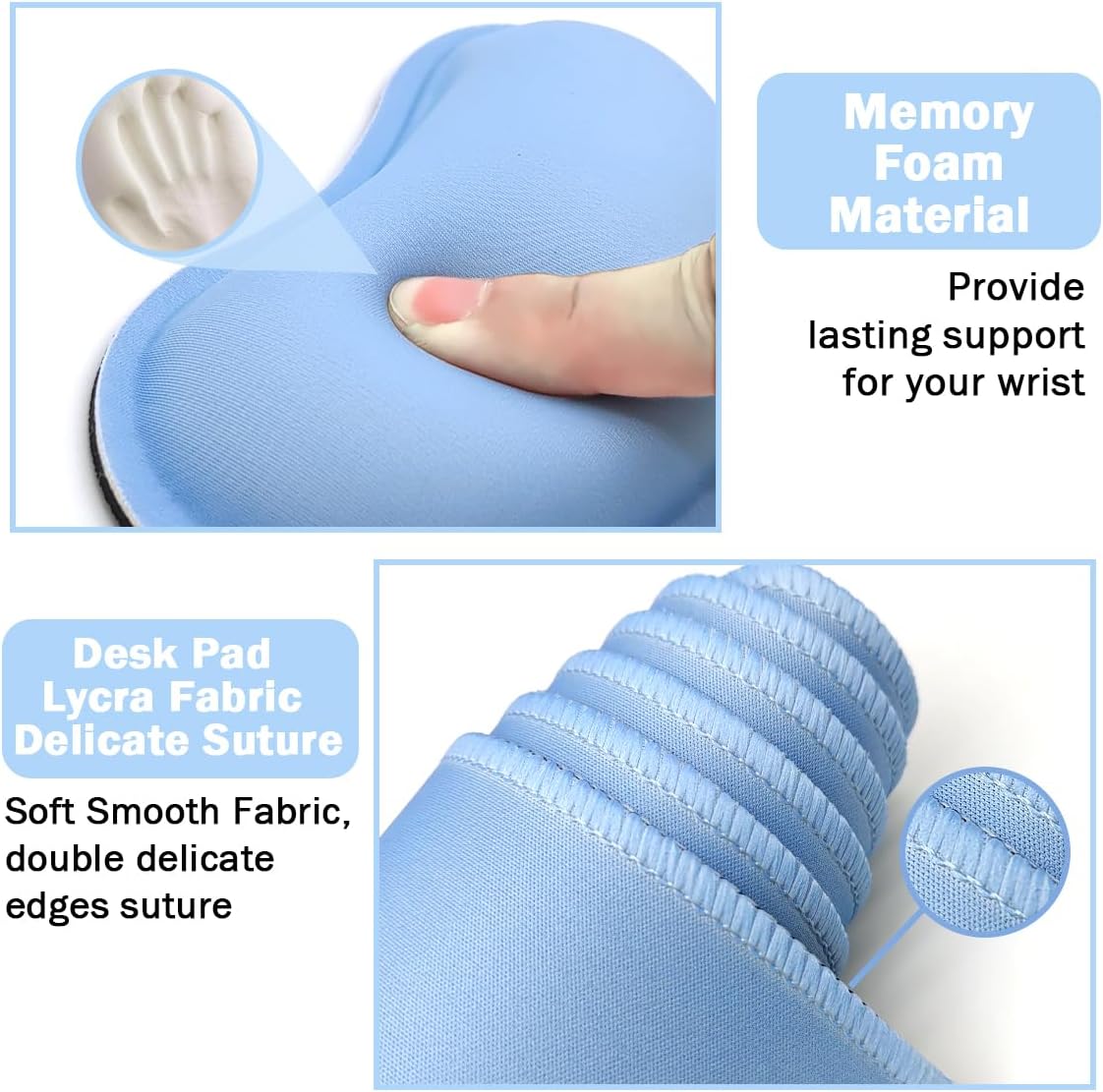 Large Keyboard Mouse Pad Set, Extended Mouse Pad+Keyboard Wrist Rest Support, Memory Foam Ergonomic Easy Typing, 4Pcs (35.4×15.14 in) Desk Pad Set for Home Office Study Game - Blue