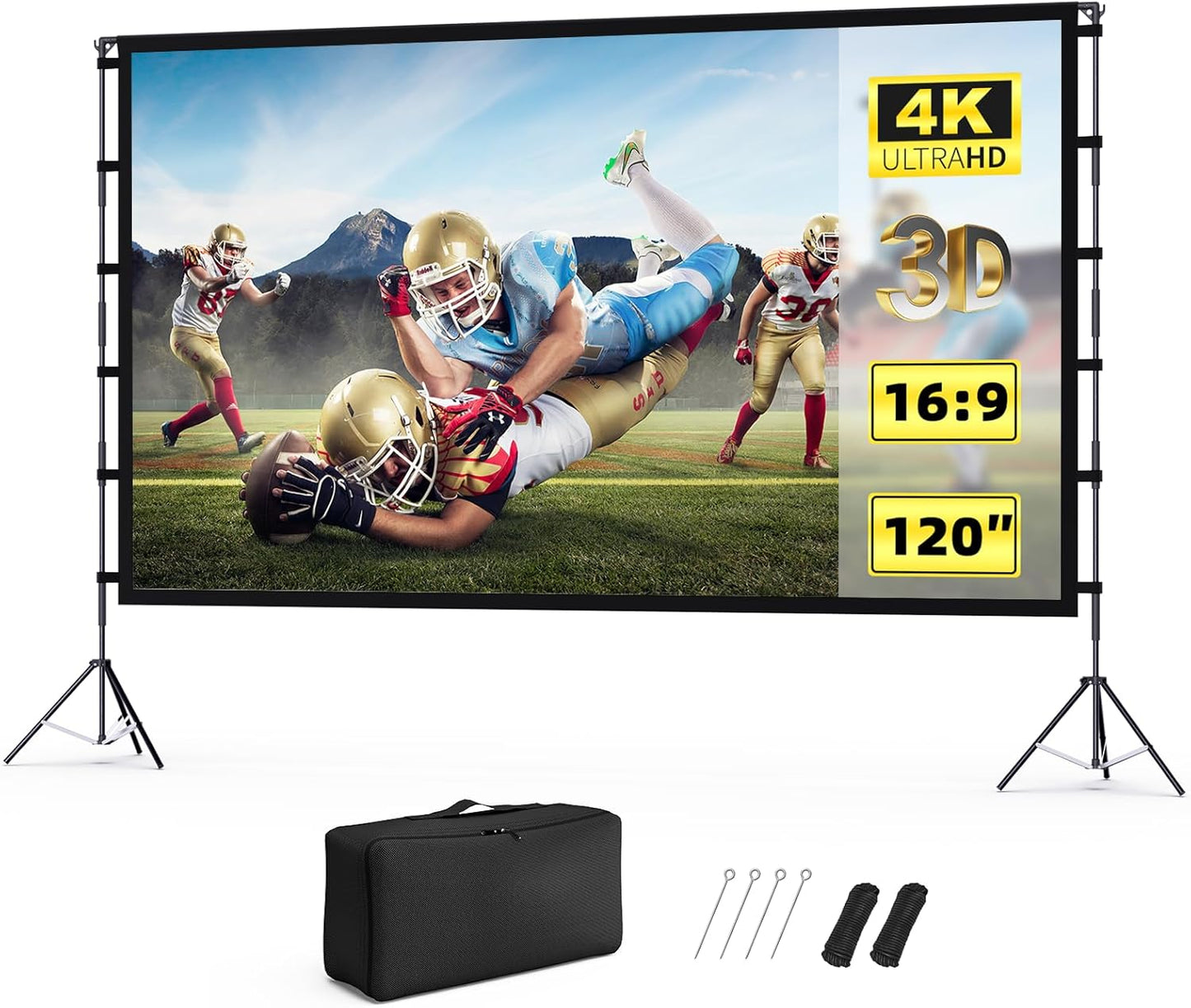 Projector Screen Outdoor, Projector Screen with Stand Portable 120" Foldable Projection Screen, KHQ 10 Feet Indoor Home Theater Movie-Screen with Carrying Bag for Backyard Movie Night