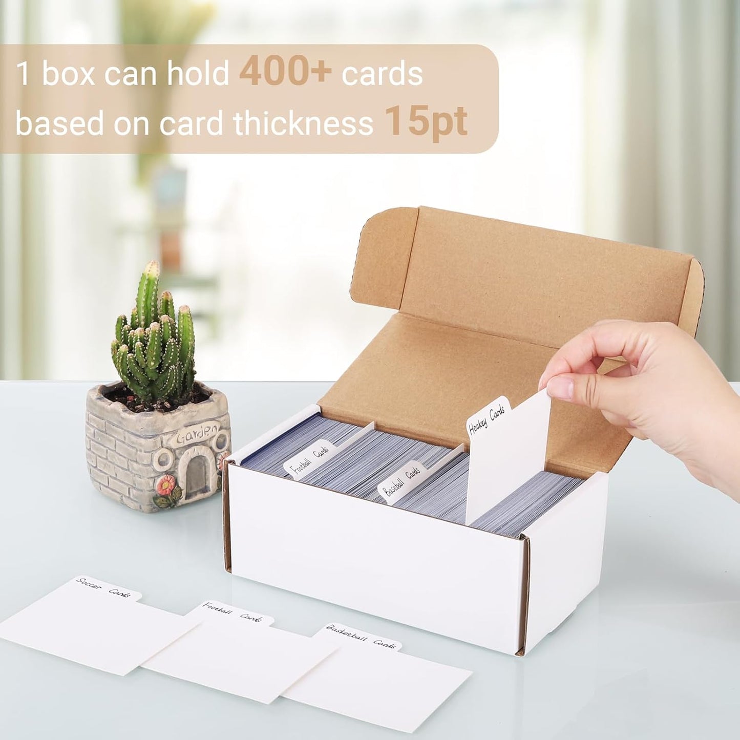 6 Pack Trading Card Storage Box, 400 count Sports Game Cards Collector Boxes, Cardboard Storage Boxes Bulk with Dividers for Card Collection, 7.3 x 3.7 x 2.75 Inches