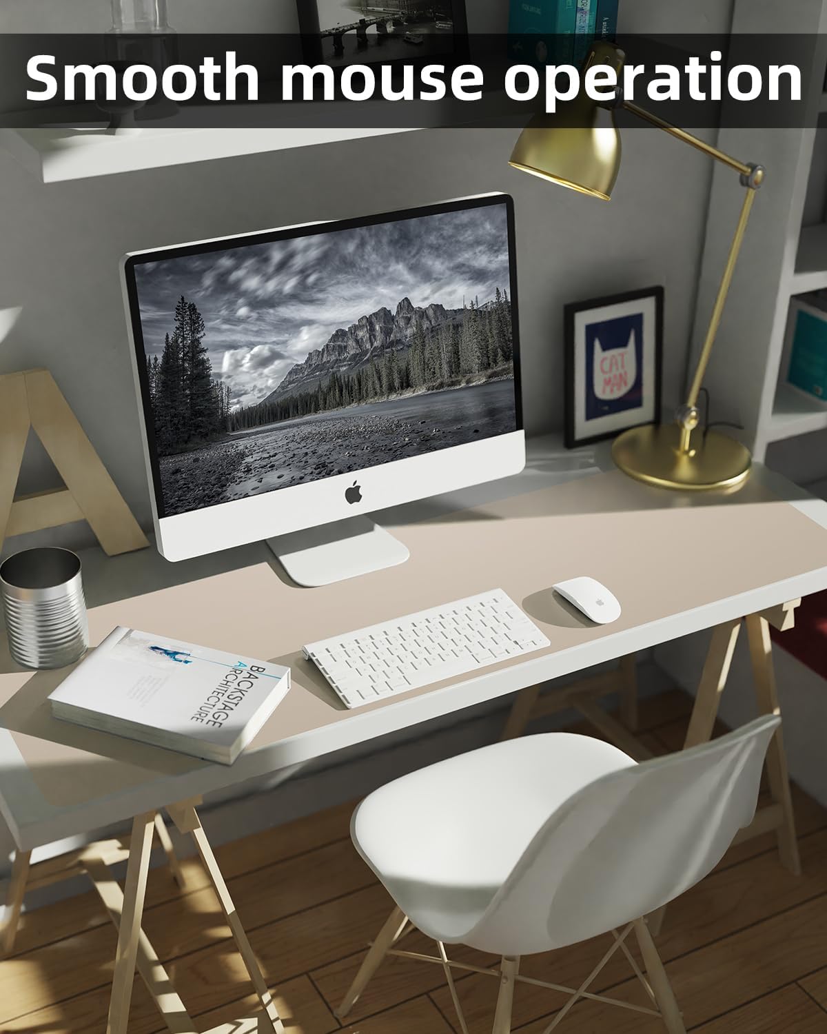 Non-Slip Desk mat,PULeather Desk Pad Protector, Office Desk Mat, Large Mouse Pad,Desk Blotter, Laptop Desk Pad, Waterproof Desk Writing Pad for Office and Home (Apricot, 40" x 17")