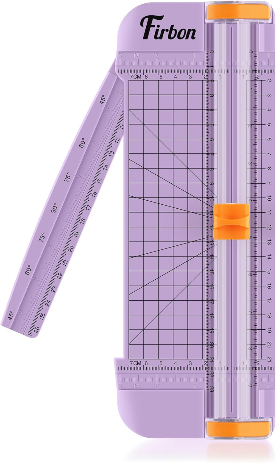 Firbon Purple A5 Paper Cutter, Straight Small Paper Trimmer with Side Ruler for Scrapbooking Craft, Paper, Coupon, Label, Cardstock