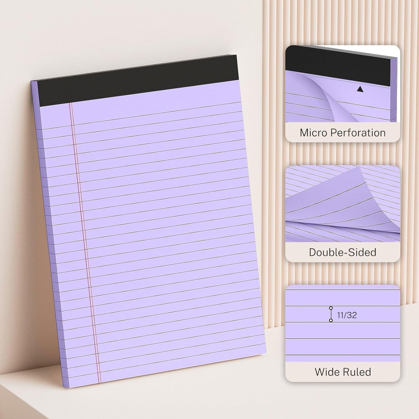 Purple Legal Pads 8.5 x 11, Notepads 8.5 x 11, Wide Ruled, 12 Pack Pink Note Pads 8.5 x 11, Pink Paper 8.5 x 11, Legal Size Paper, 30 Sheet/Notepad, Lined Paper, Writing Pads for Study, Office, Home