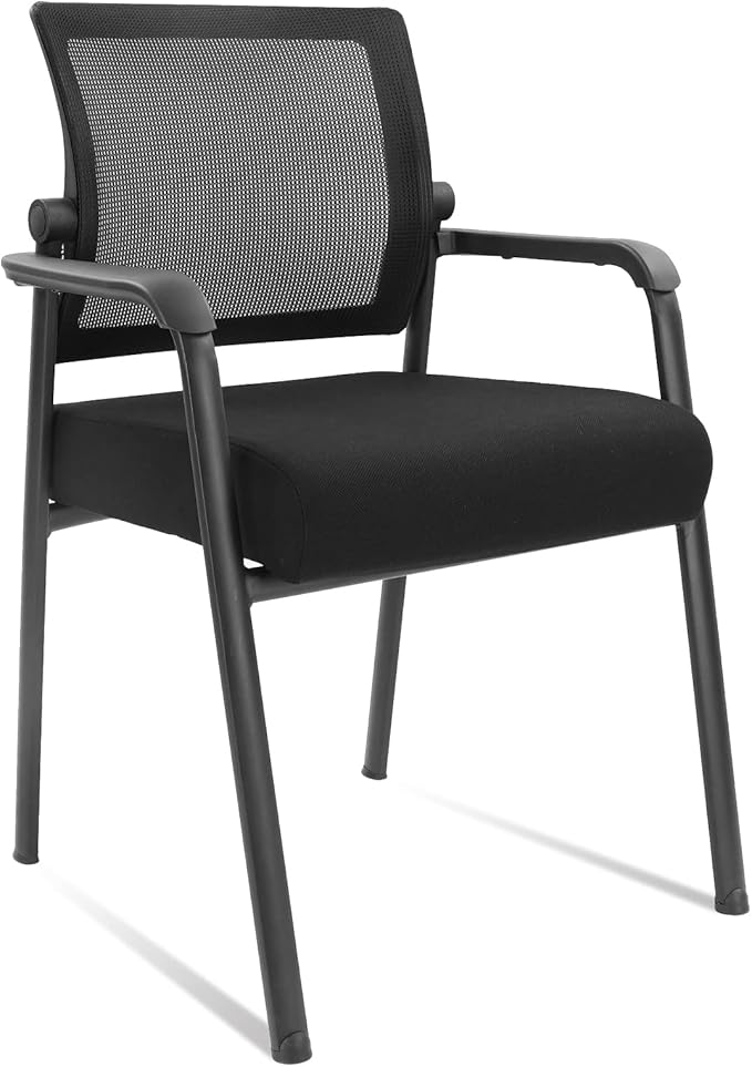 Desk Chair No Wheels with Adjustable Mesh Backrest, Arm Chair with Ergonomic Lumbar Support and Thickened Seats Cushion, Waiting Room Chairs for Office School Church Guest Reception, 4PACK