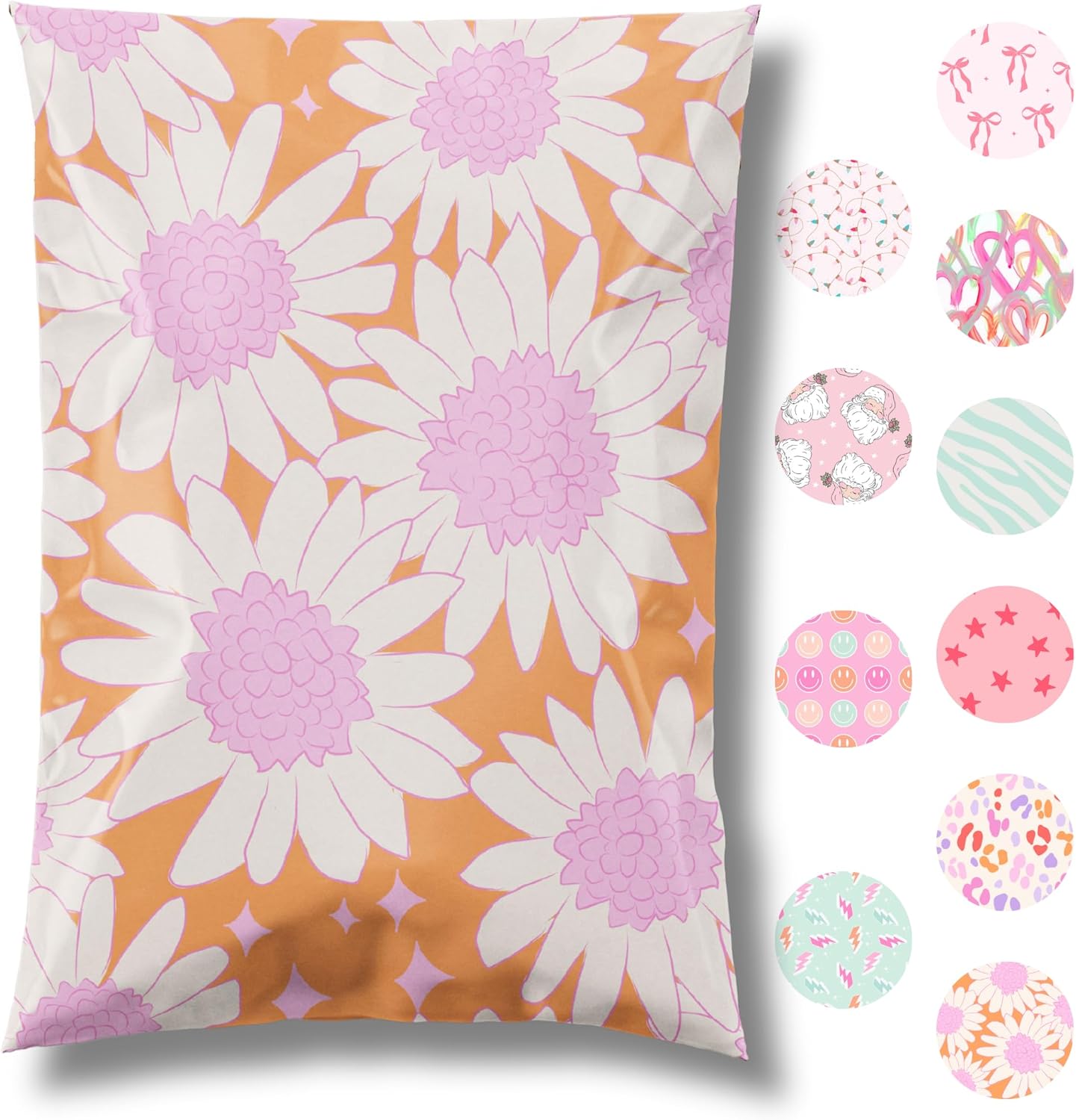 6x9 Designer Poly Mailer 100 Pack Heavy Duty Waterproof Self Seal Shipping Bags for Small Business Large Mailing Envelopes Bulk Tear Resistant Cute Packaging Pink Blooms Flowers