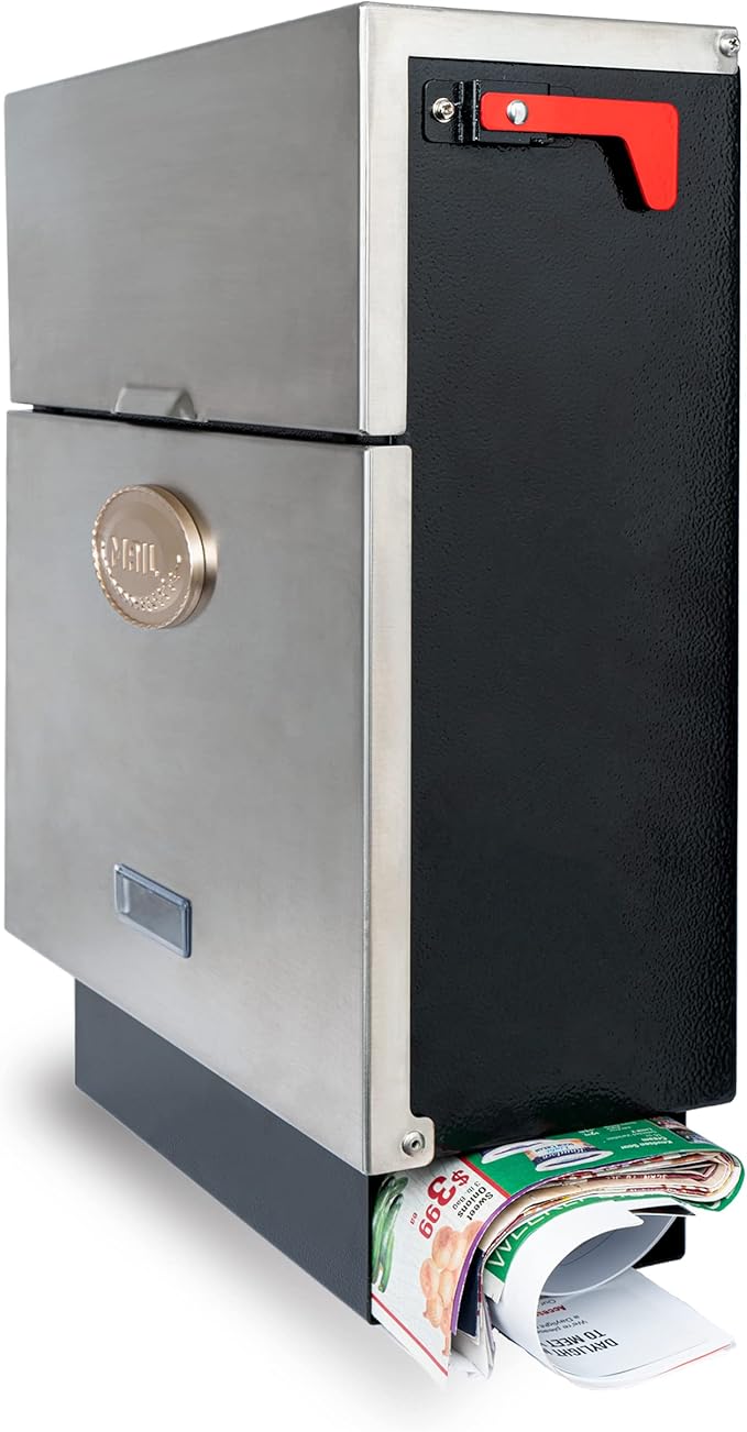 Pochar Stainless Steel Mailbox for Walls, Heavy Duty Wall Mounted Mailbox with Newspaper Holder - 14.25'' x 6'' x 17.25'' Silver Rust Proof Steel Dropbox