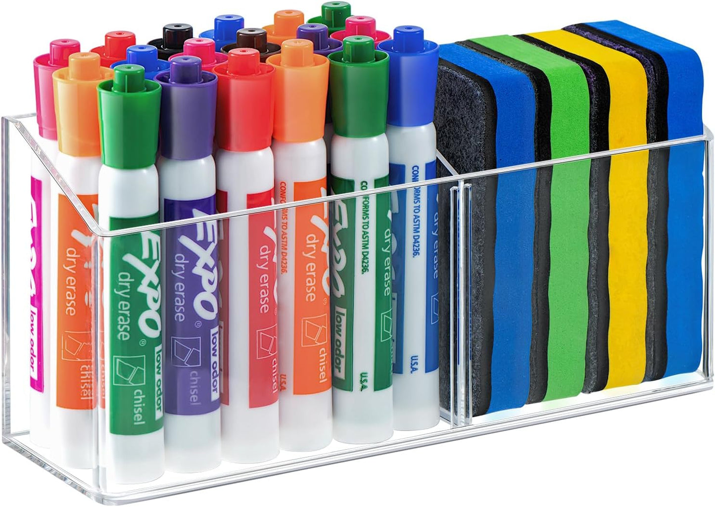 Simetufy Large Magnetic Dry Erase Marker Holder, Magnetic Pen Holder, Whiteboard Marker Holder with Movable Divider for Glass, Fridge & Locker, Non-slip Acrylic Magnetic Marker Holder