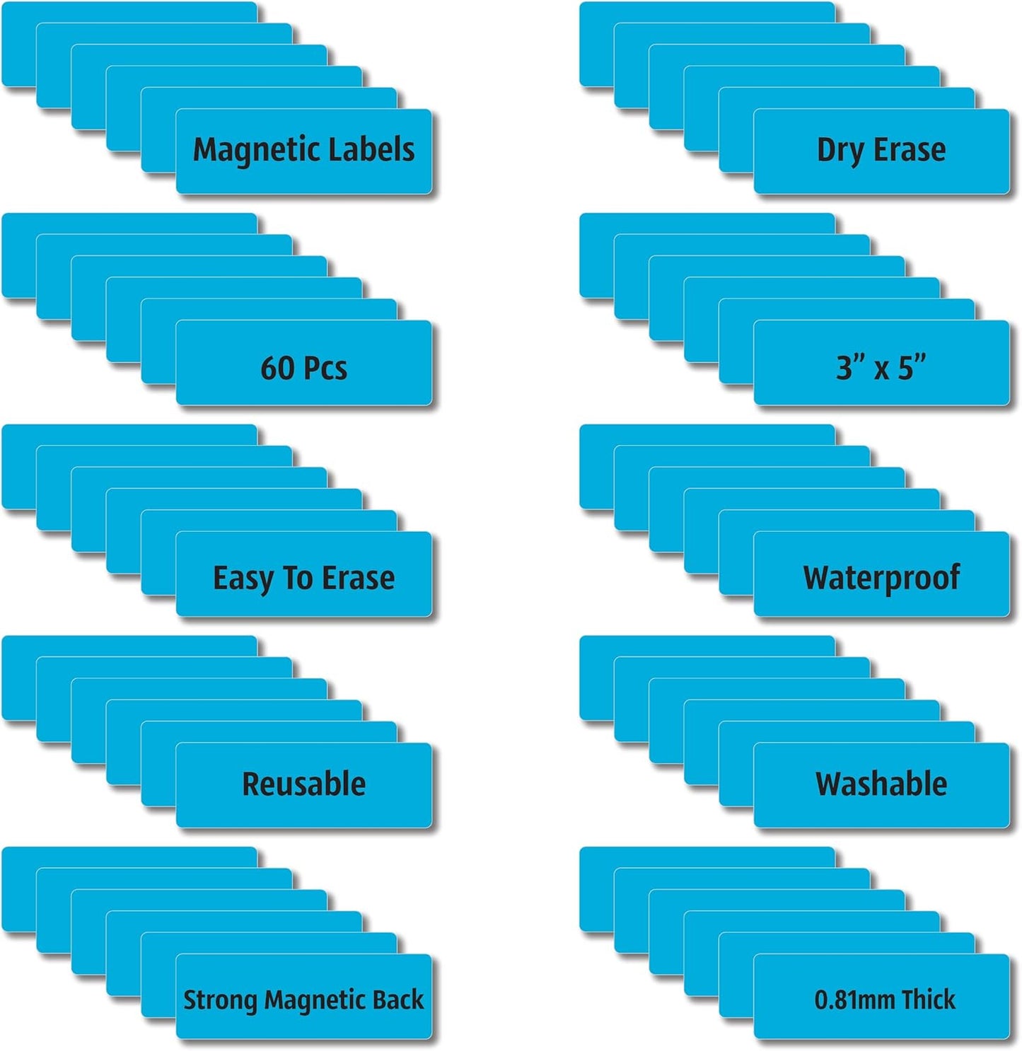 Magnetic Dry Erase Magnets Labels 3x1 inches, Reusable Name Tags, Organizing Schedules in Office/Classroom. Work on Fridge/White Board (Cyan 60Pcs)