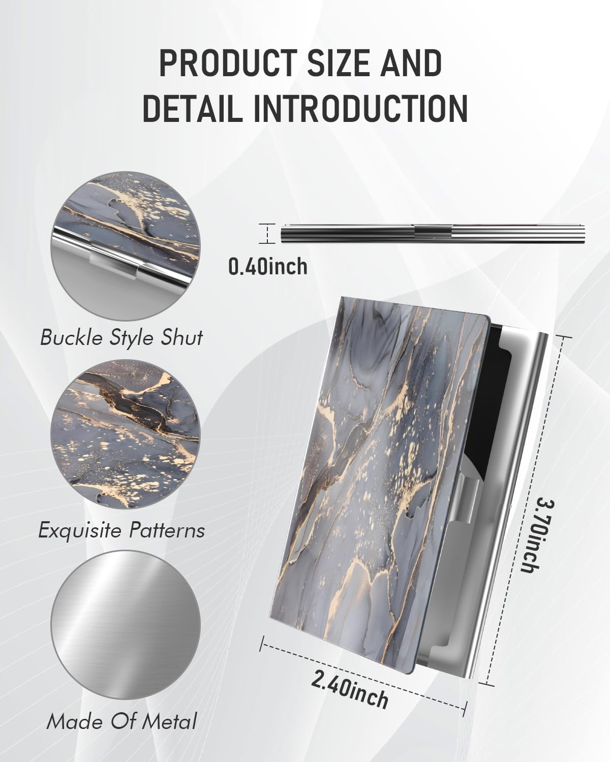 Business Card Metal Slim Organizer, Professional Stainless Steel Square Pocket Wallet for Office Workers, Compact and Portable for Pockets (Grey Gold Marble)