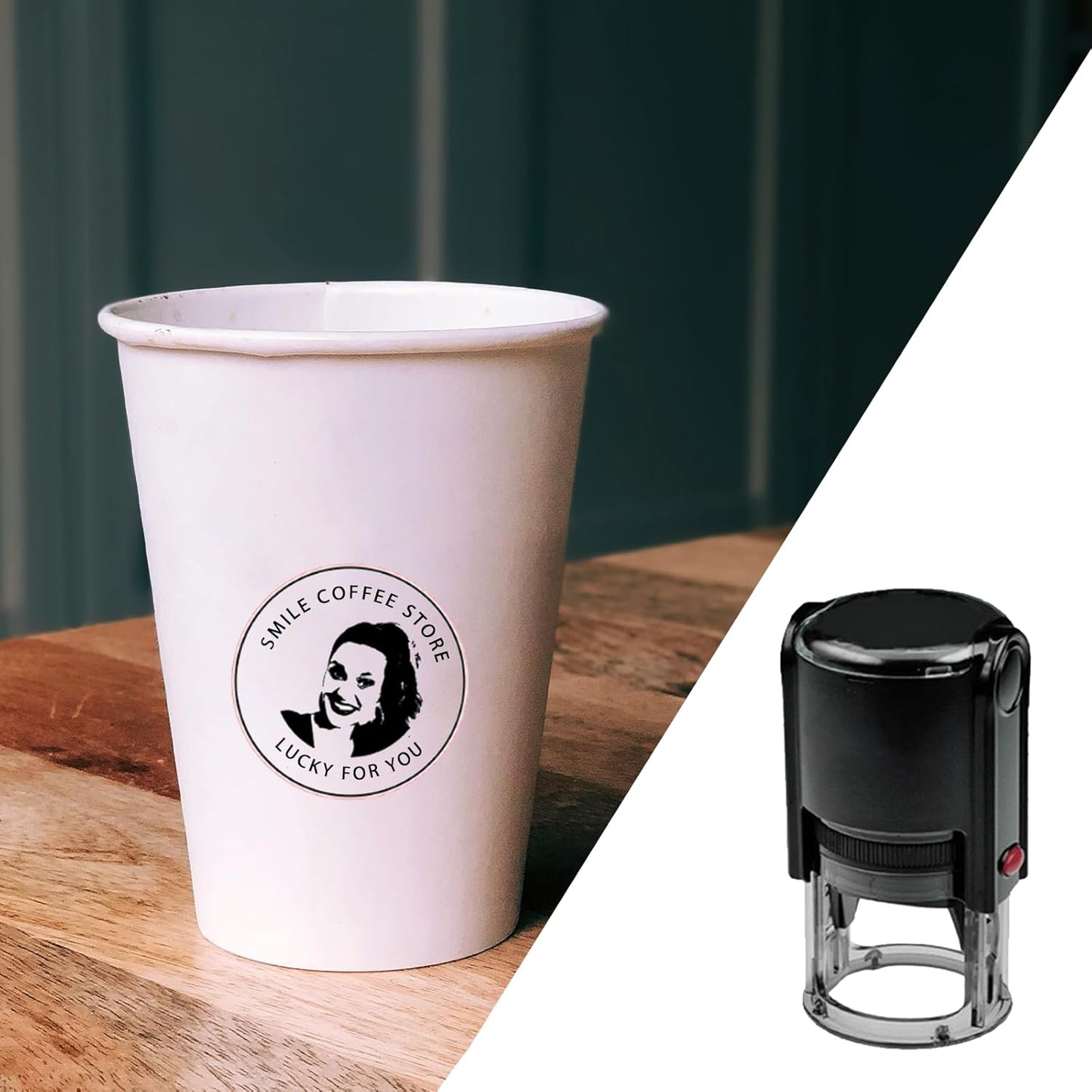 Custom Logo Stamp - Personalized Self Inking Business Stamp with Your Image Text Design, Round Rubber Stamp for Address/Branding/Packaging/Box/Paper Bag, Press Quick Dry Ink, Durable & Refillable