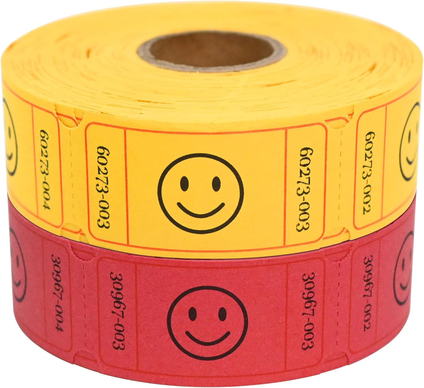 L LIKED Raffle Tickets, 1000 Count, Smile,2 Color Set of 500 1" x 2" Tickets, Single Rolls Raffle Tickets for Raffles, Carnival, Door Prizes and Class Reward-Yellow/Red