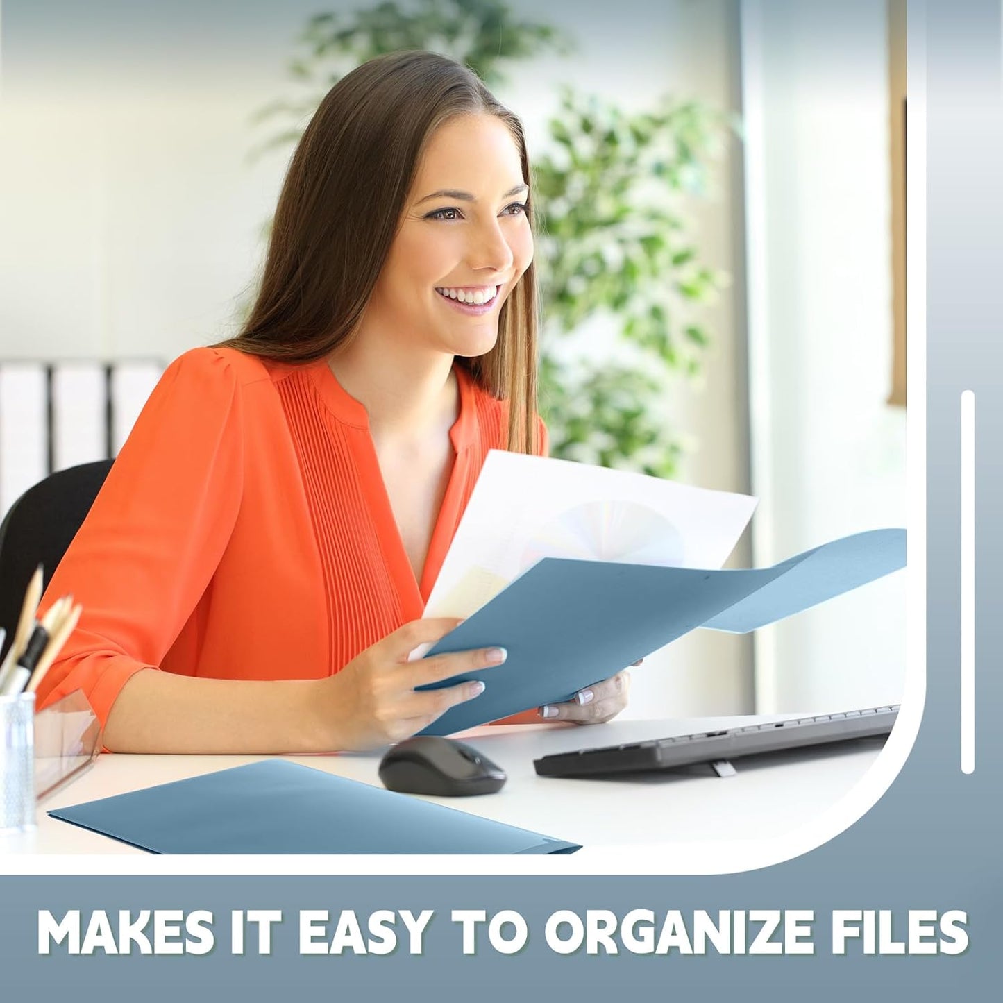 Henoyso 60 Pcs Plastic Folders with Clear Front Pockets Heavy Duty File Folders with 2 Pockets and Card Slot for Student Communication School Office Presentation Report (Blue Gray)