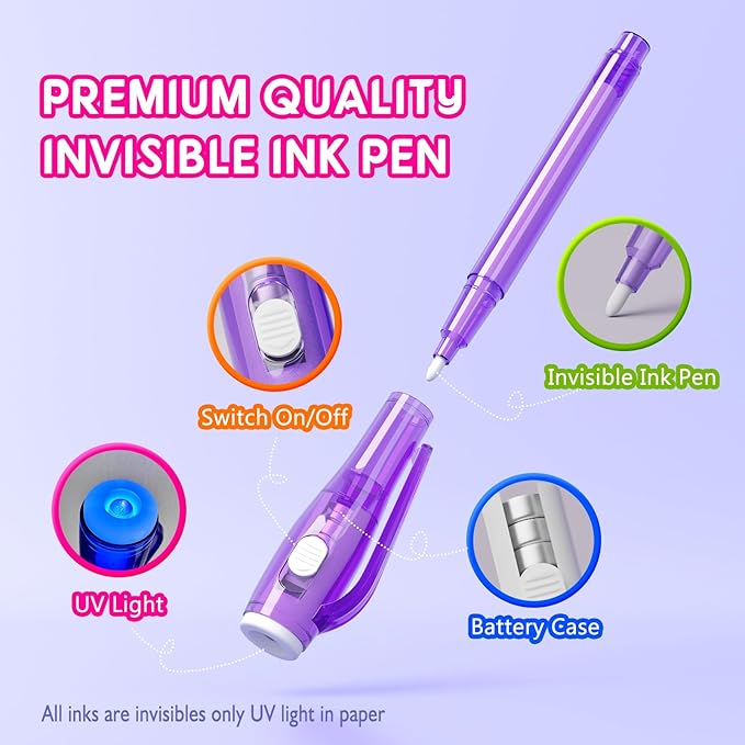 Invisible Ink Pen Spy Game for Kids, Party Favors Toys for Girls Boys, Magic Markers for Boys Girls Fun Outdoor Toys, Birthday for 6-13 Year Old Girls Boys (8PCS)