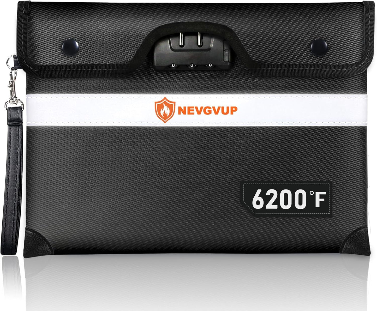 6200°F Upgraded Fireproof Money Bag with Lock, Fireproof Bag for A5 Documents w. Zipper/Reflective Strip, 9 Layers of Heat Insulated Materials, Water Resistant Fire Proof Money Bags for Cash,Valuables