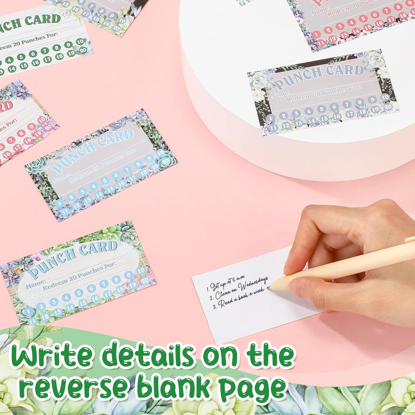 Fumete 400 Pcs Punch Cards for Classroom Reward Cards Behavior Incentive Loyalty Awards for Kids Students Teachers School Business, 8 Styles, 3.5 x 2 in(20 Succulent Punches Style)