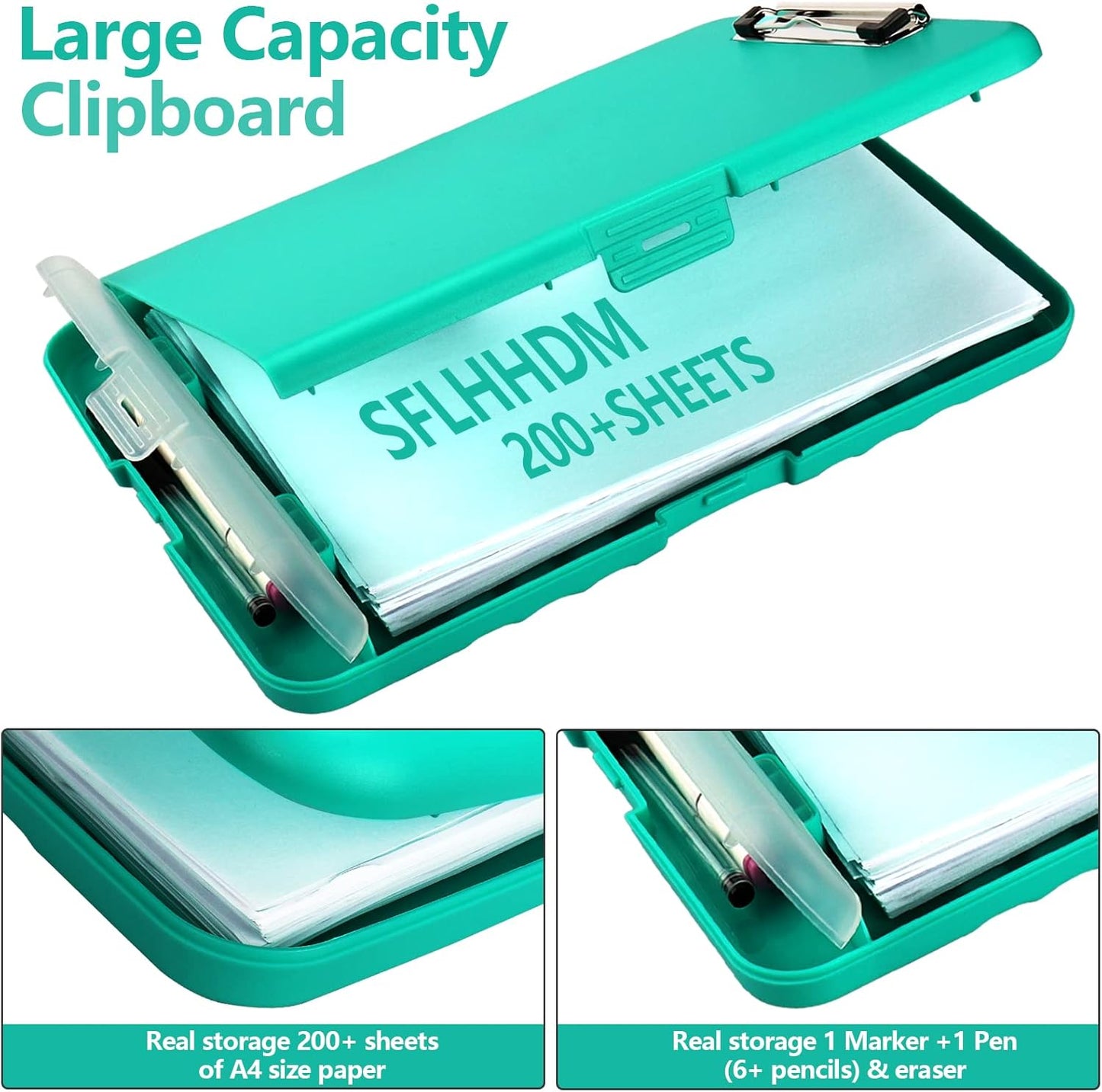 Clipboard with Storage, A4 Binder Nursing Clipboards with Pen Holder, Heavy Duty Storage Clipboard with Low Profile Clip, Clipboards Folder Side-Opening, Smooth Writing Clip Board (Mint Green)