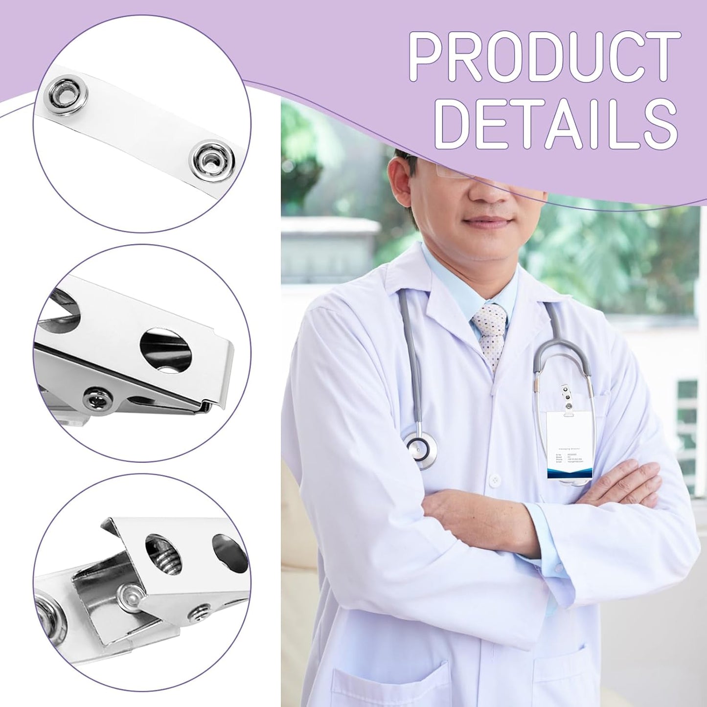 150Pcs Premium Metal Badge Clips with Clear PCV Straps, for ID Cards, Badge Holders, Name Tags, Work Badges