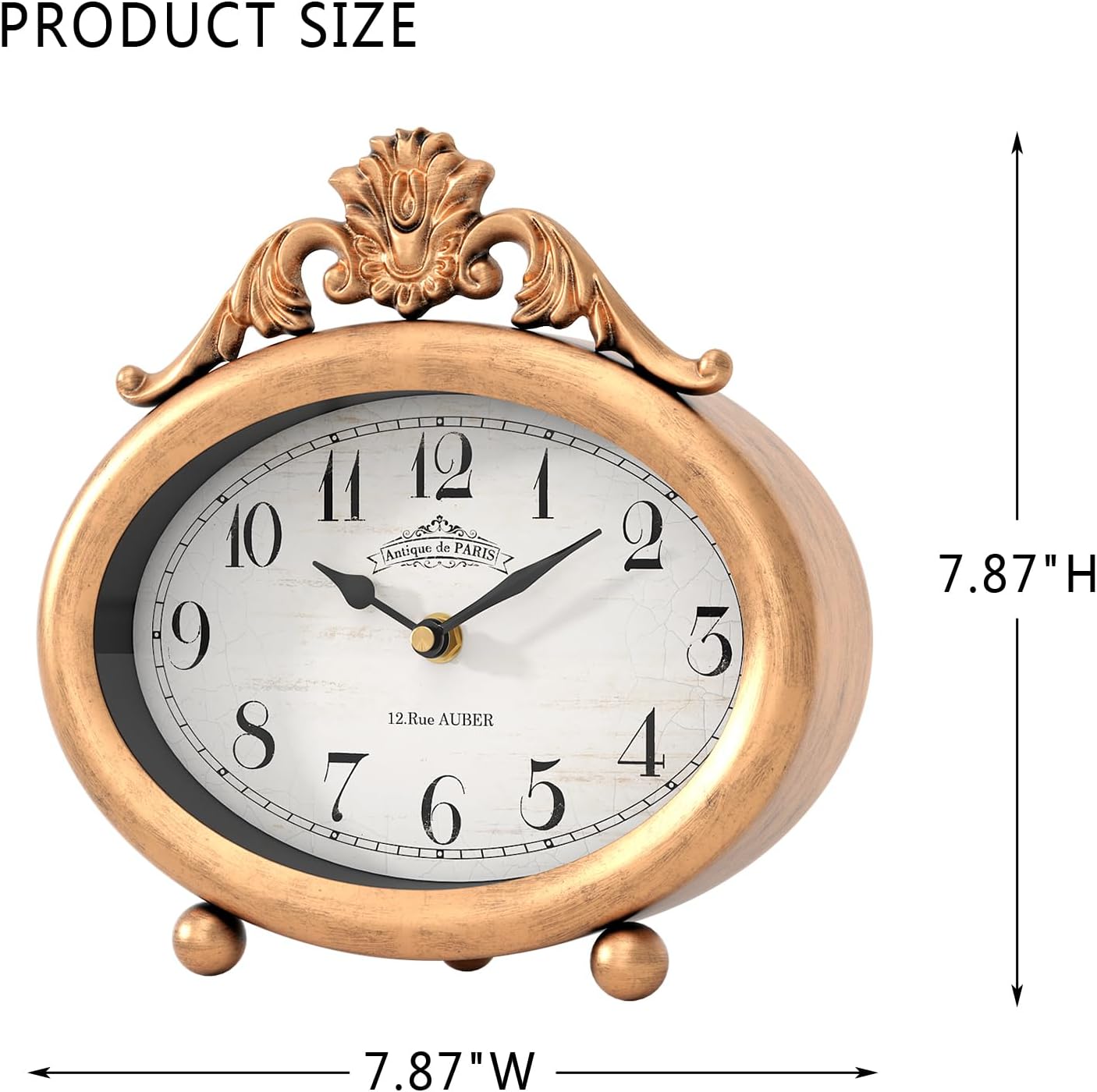 Vintage Table Clock, Desk and Shelf Decor Clock, French Rustic Antique Style Gold Mantel Clocks, for Farmhouse, Living Room, Bedroom, Bedside, Gift (7.87" H x 7.87" W)