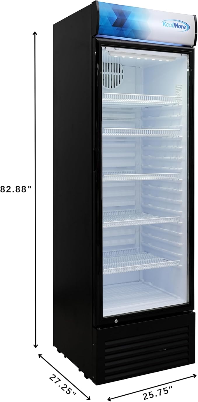 KoolMore KM-MDR-1GD-15C 26 in. Commercial Glass Door Merchandiser Refrigerator with LED Lights, 15 cu. ft. in Black, ETL Listed