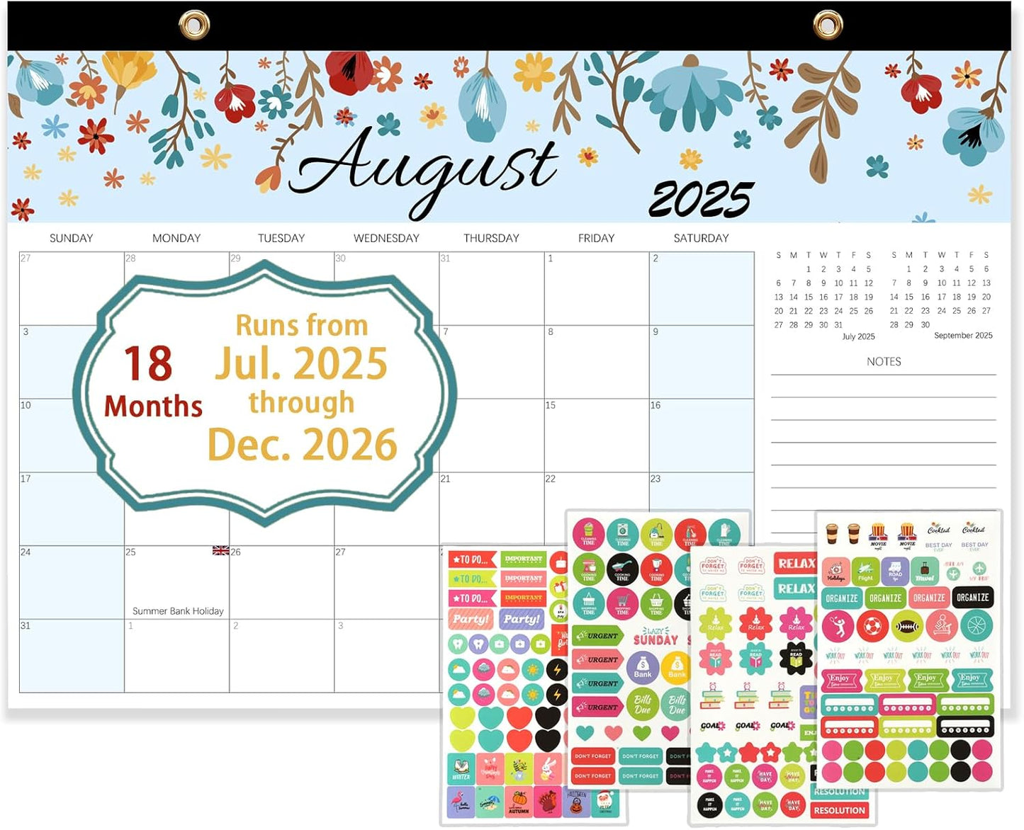 Calendar 2025-2026, Monthly Desk Calendar from July 2025 to December 2026, 17" x 12", Large Desktop Calendar Monthly, Perfect for Home or Office, Floral (Desk(17" x 12"）)