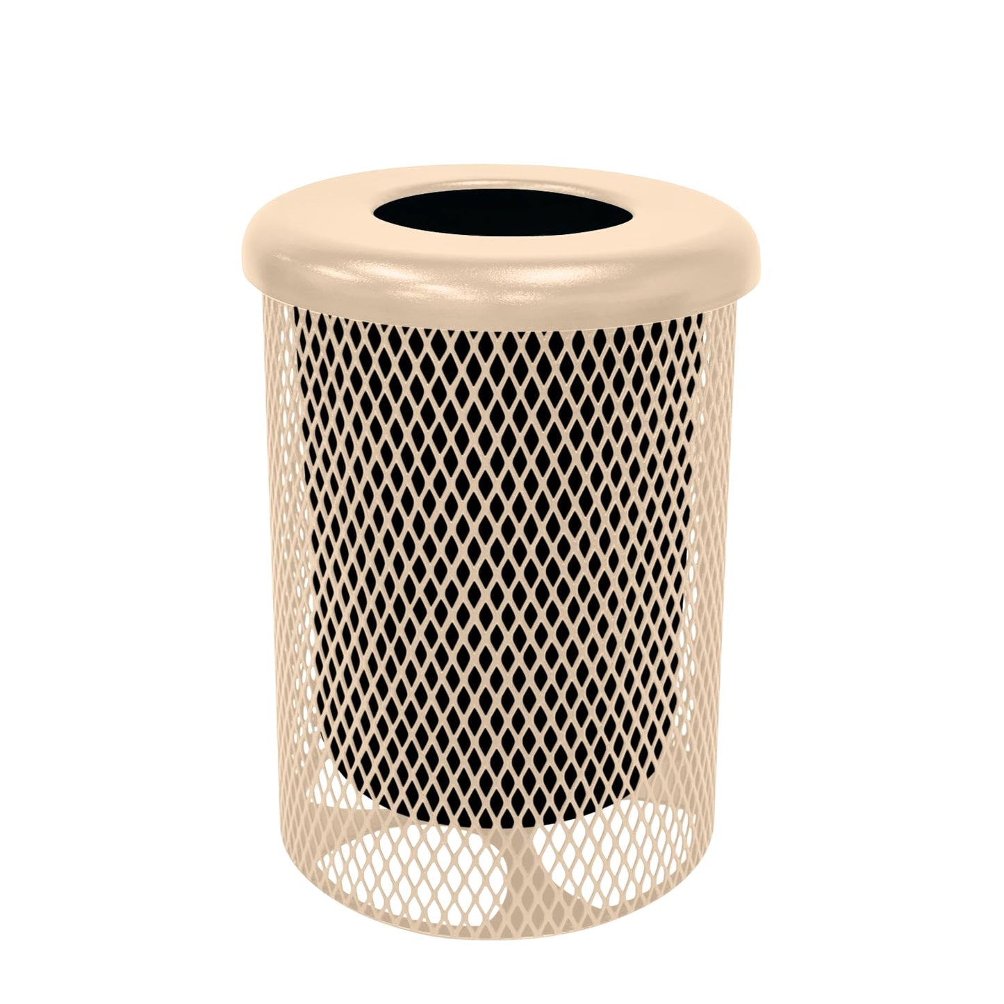 RFT-TAN Heavy Duty 32 Gallon Round Trash Receptacle, Liner Included, Tan with Flat Top Lid, Made in America