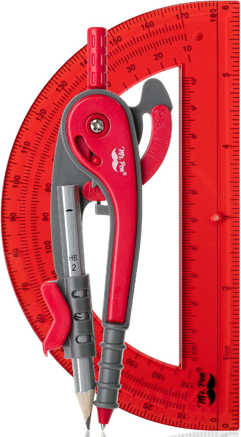 Mr. Pen- Compass and Protractor Set, Candy Apple Red, Compass Geometry Tool, Protractor and Compass Set, Compass Drawing Tool, Drawing Compass, Geometry Compass, Math Compass for Geometry