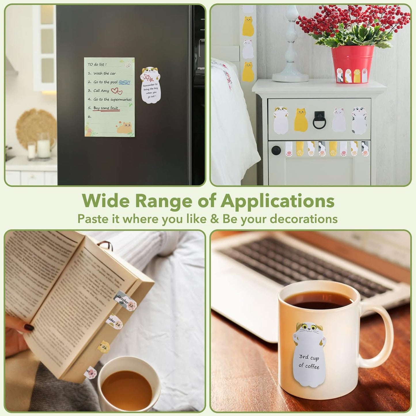 Hommie Cat Sticky Notes Set, Cute Sticky Note Animal Divider Tabs Bundle Writing Memo Pads Page Marker, Sticky Notes Pads for Cat Lovers Kids Office School Supplies Creative Gifts