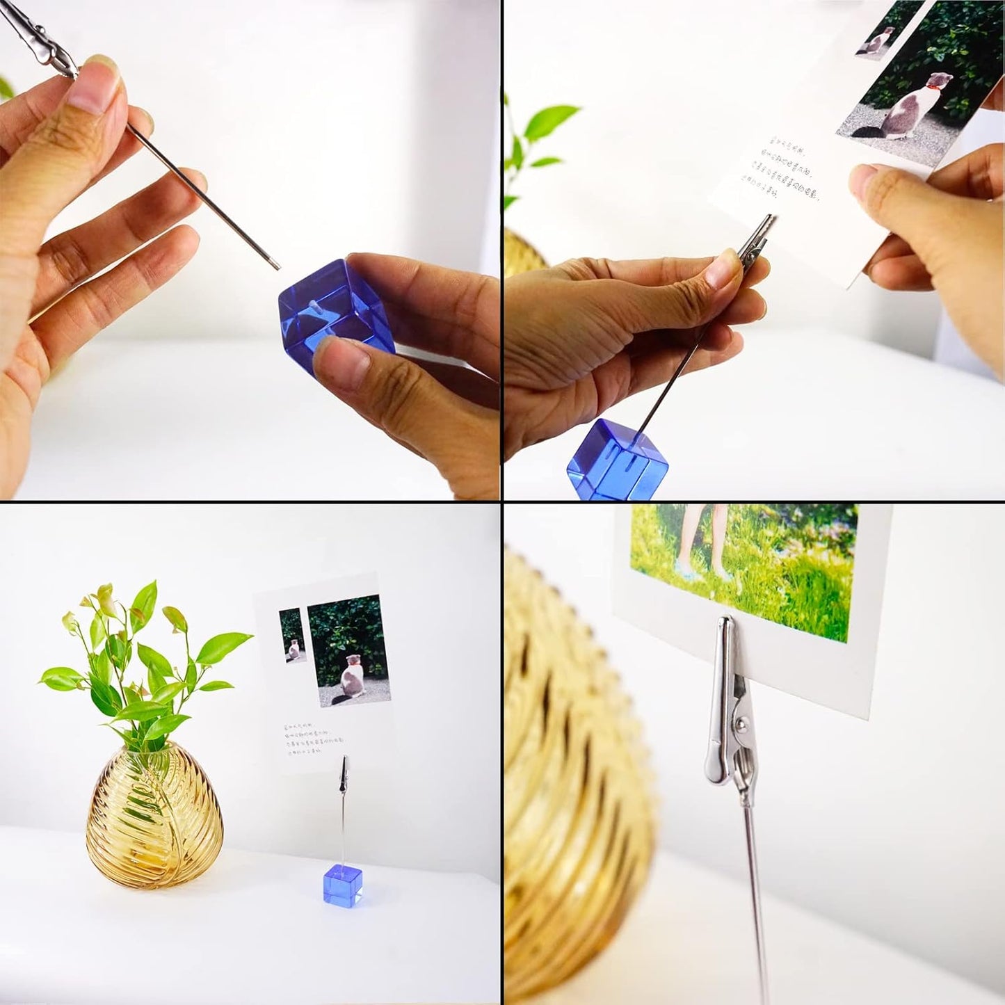 Desktop Picture Holders, 10 pcs Rainbow Colors Polaroid Photo Clip Stand for Paper Name Place Card Postcard Memo Menu Note Memory Photo Christmas Wedding Number Card Display with High Clear Cube Base