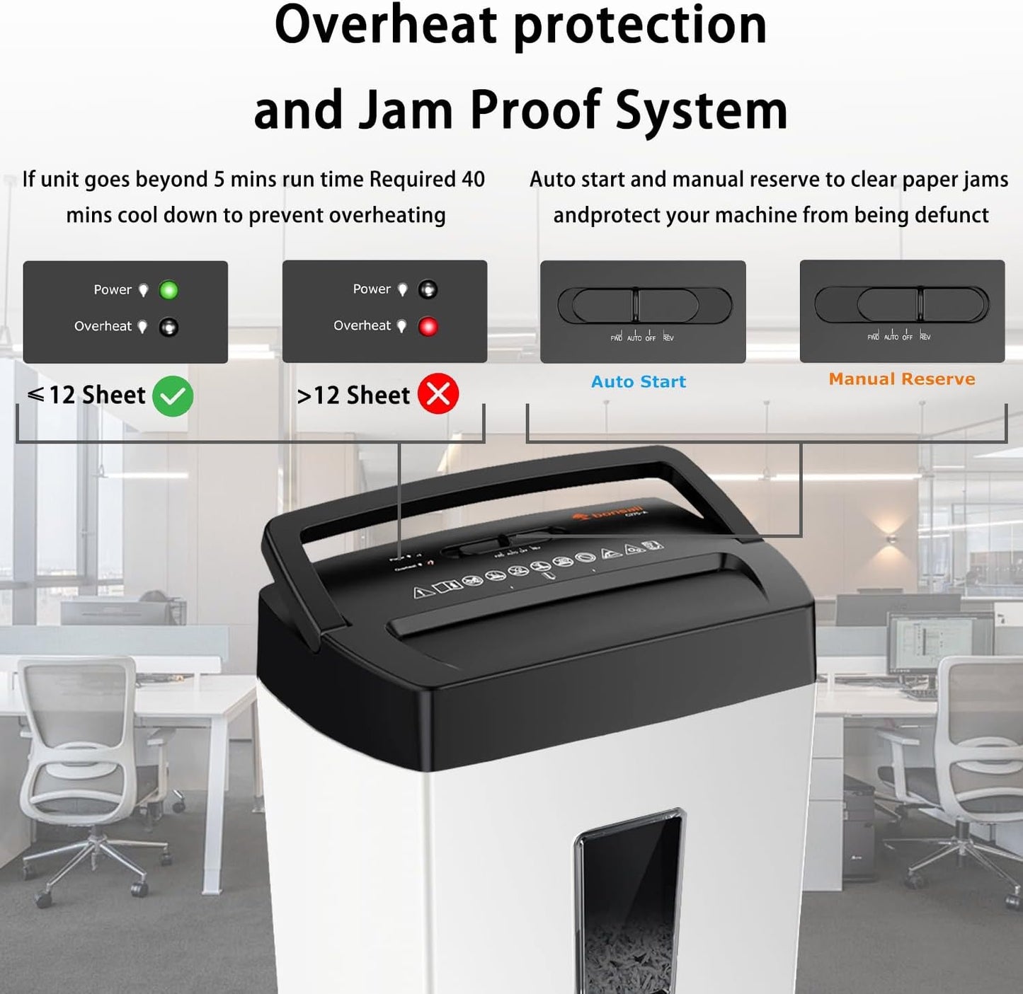 Bonsaii 12-Sheet Cross Cut Shredder, P-4 High Security, 5.5 Gal, Heavy Duty for Home Office, Shreds Paper, Credit Card, Mail, Staples, with Transparent Window, White & Black (C275-A)