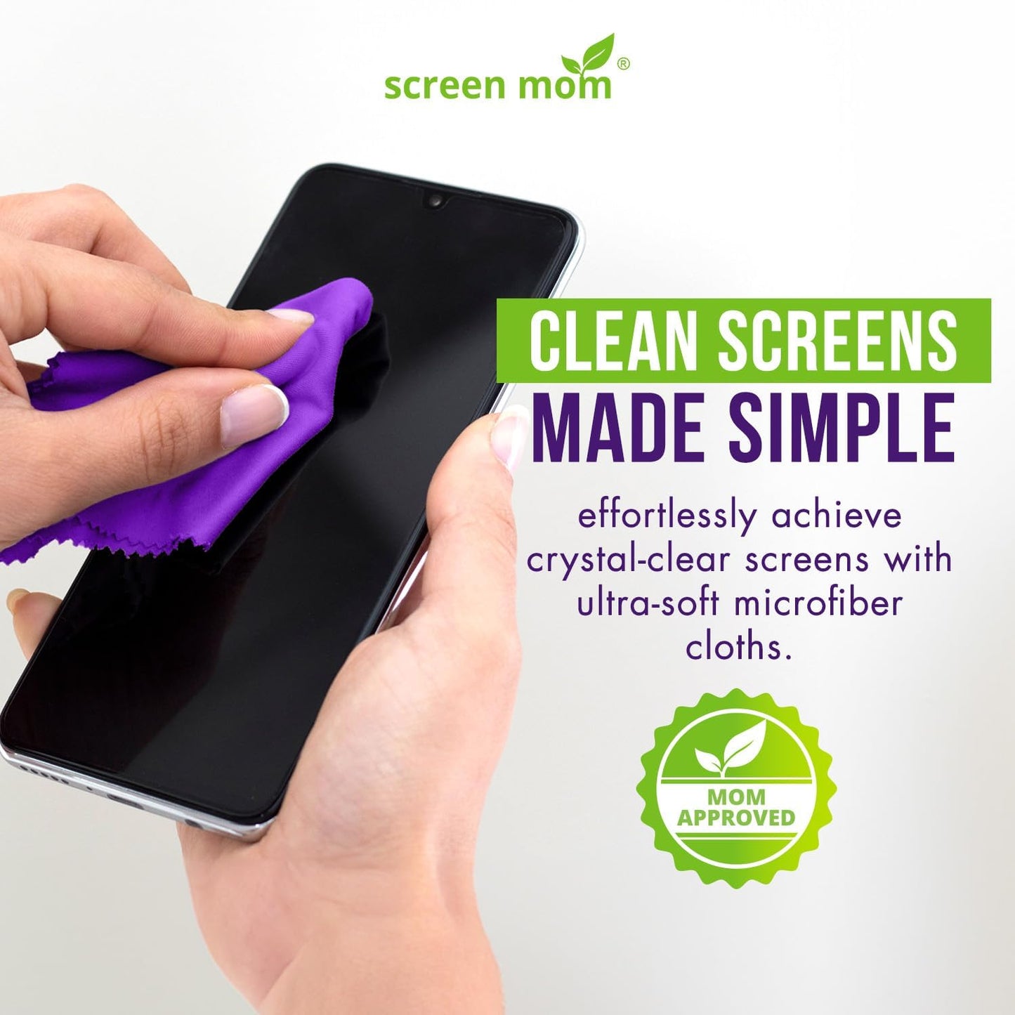 Screen Mom Screen Cleaner Purple Microfiber Cloths (6-Pack) - Microfiber Screens Cleaner Cloths, TV Cleaning Cloth for Electronic Cleaners, Laptop, Computer & Car Screens Cleaning Kit, TV Cleaners