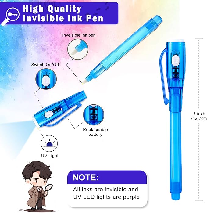 Invisible Ink Pens, 28 PCS Upgraded Spy Invisible Ink Pen with UV Light Magic Marker for Secret Message Escape Room and Kids Christmas Goodies Bags Toy, Spy Pen Party Favors for Kids 8-12