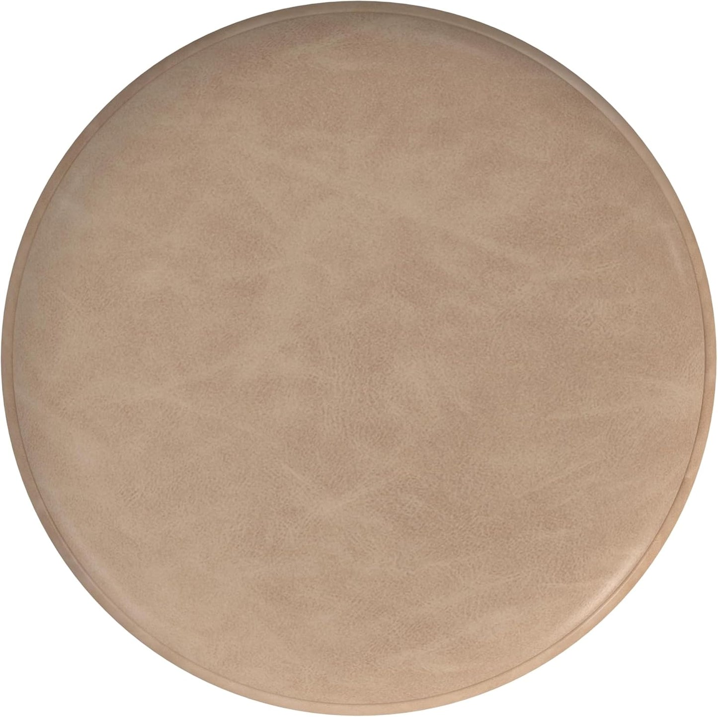 HomePop Upholstered Faux Leather Round Ottoman Home Décor|Foot Rest Ottoman- Sand Faux Leather