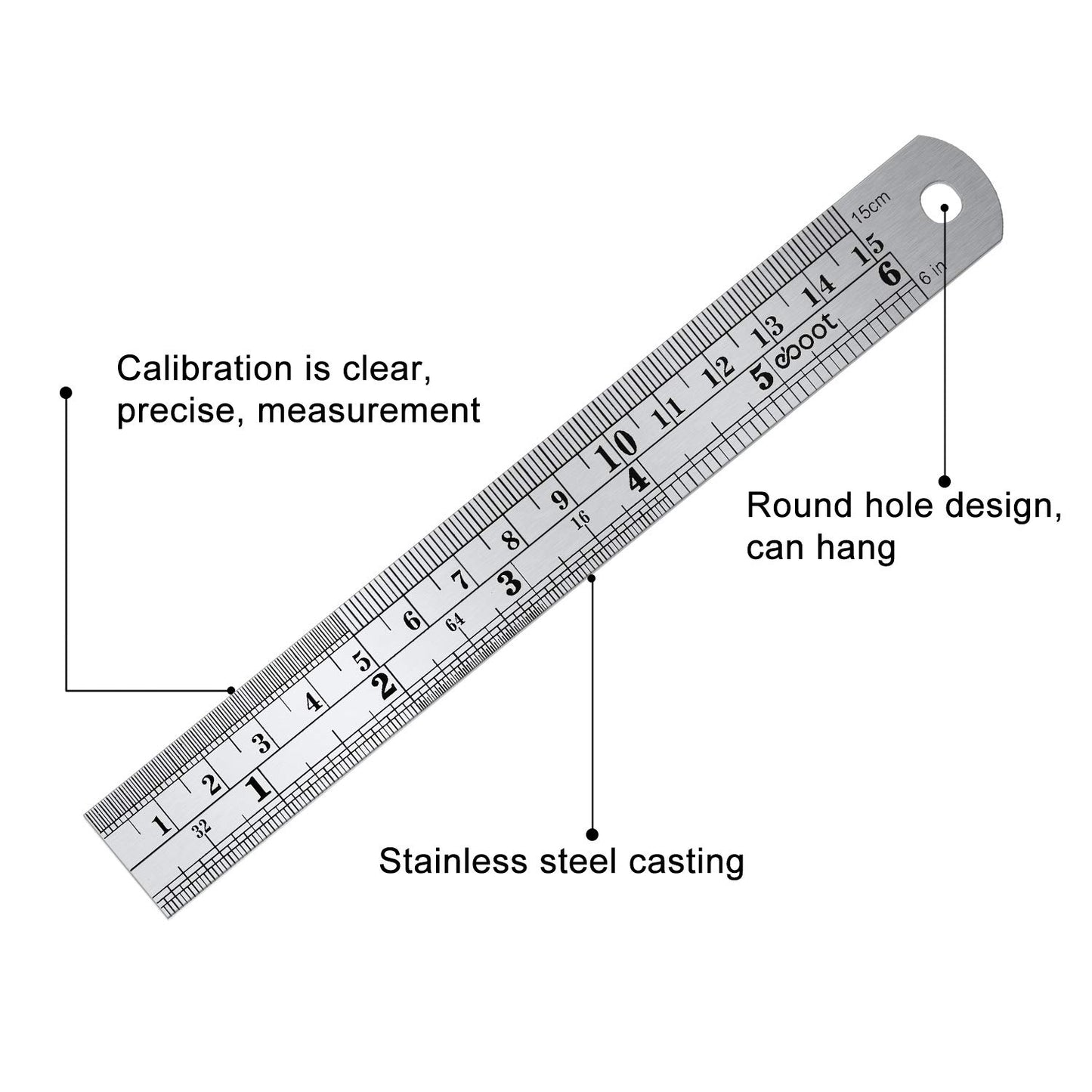 Stainless 2 Pack Steel Ruler 6 Inch Metal Rule Kit with Conversion TableC