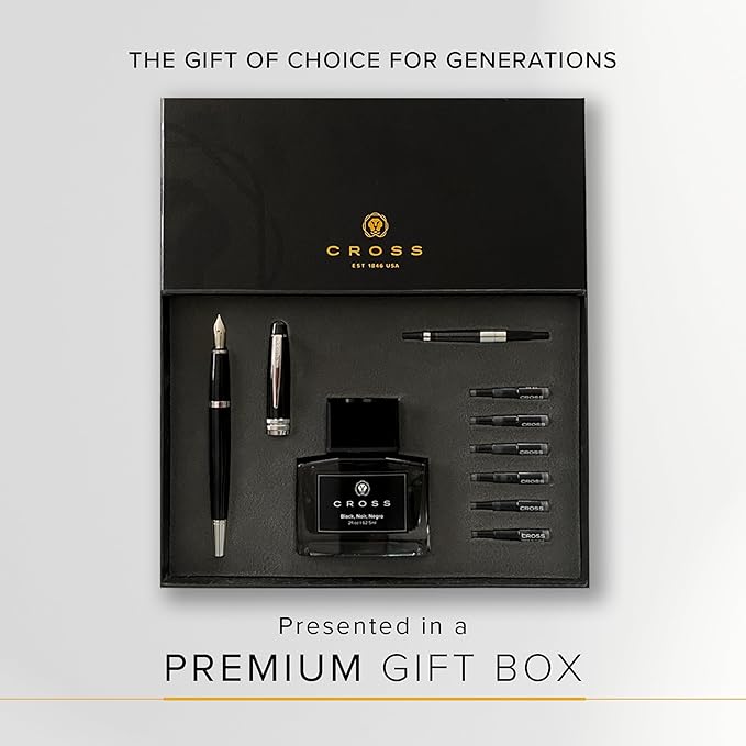 Cross Bailey Refillable Fountain Presented in a Premium Gift Box - Medium Point, Black Ink, Black