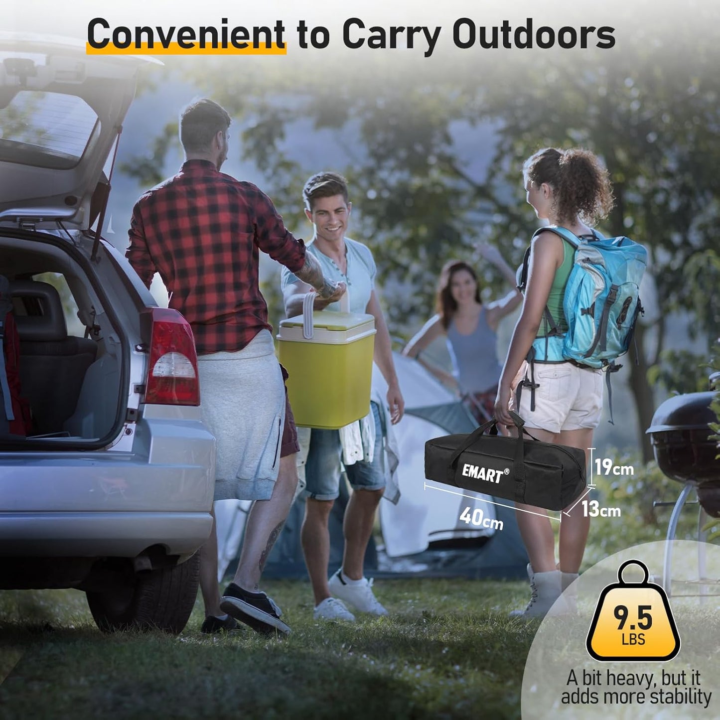 EMART Outdoor Projector Screen with Stand, 120 Inch Portable Projector Stand Indoor 16:9 4K HD Rear Front Movie Screen with Heavy Flat Base for Backyard, Party, Night(Include Water Bag, Carry Bag)