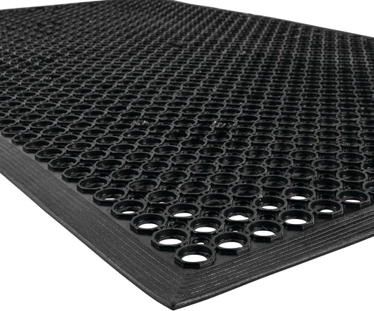 NoTrax 3' x 3' Anti-Fatigue Lightweight Restaurant Rubber Floor Mat with Drainage Holes, Beveled Edges, Non-Slip Mats, Black, T30 Competitor, T30S0033BL