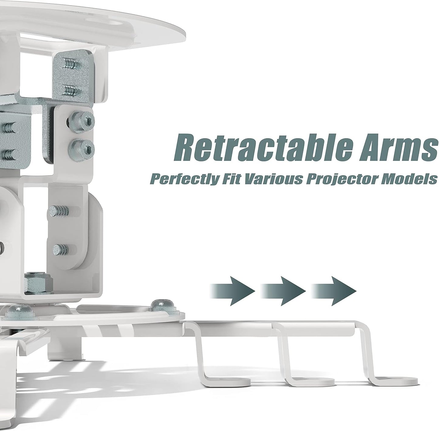 WALI Projector Ceiling Mount, Universal Low Profile Projector Mount with Retractable Arms and Multiple Adjustment Function (PM-002-W), White