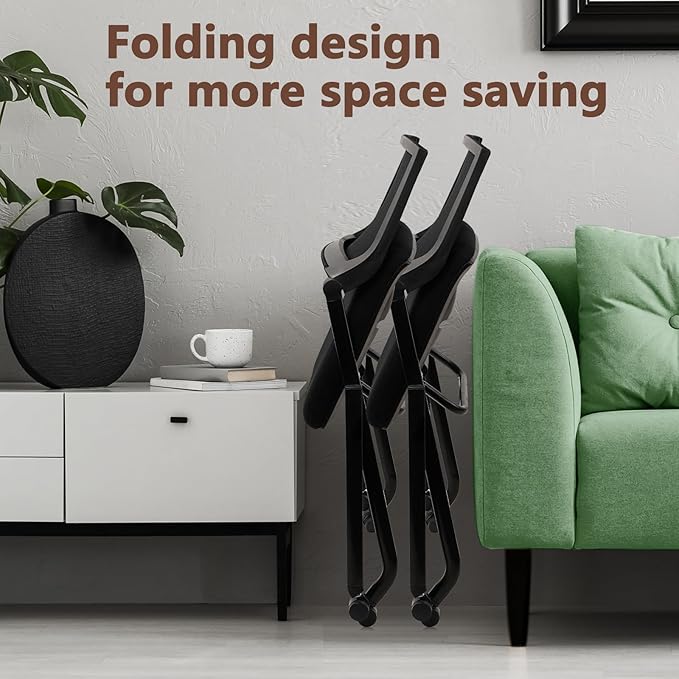 CLATINA Stackable & Foldable Conference Room Chairs, Waiting Room Chairs with Wheels & Lumbar Support, Ergonomic Mesh Bouncing Back Folding Chair for Office Meeting Schools Training Room, Black(2pk)